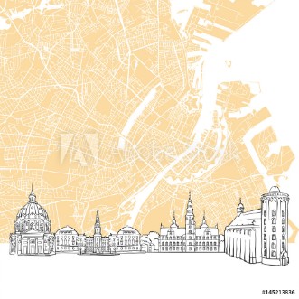 Picture of Copenhagen Denmark Skyline Map